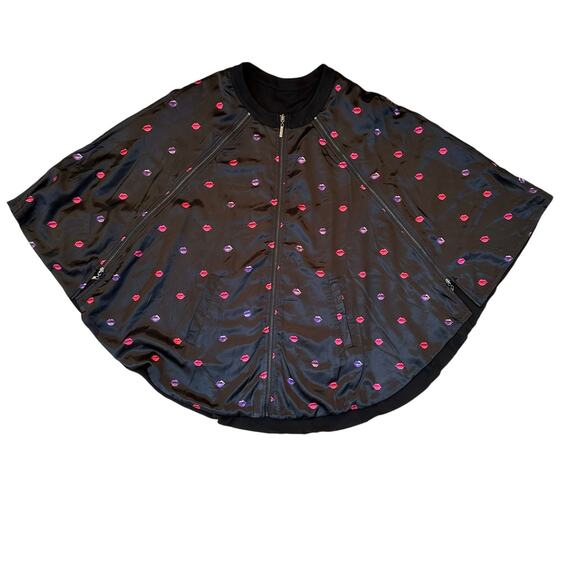 Melissa McCarthy x Seven Blck Reversible Zipper Cape Poncho Satin Lipstick Kiss - Picture 7 of 16